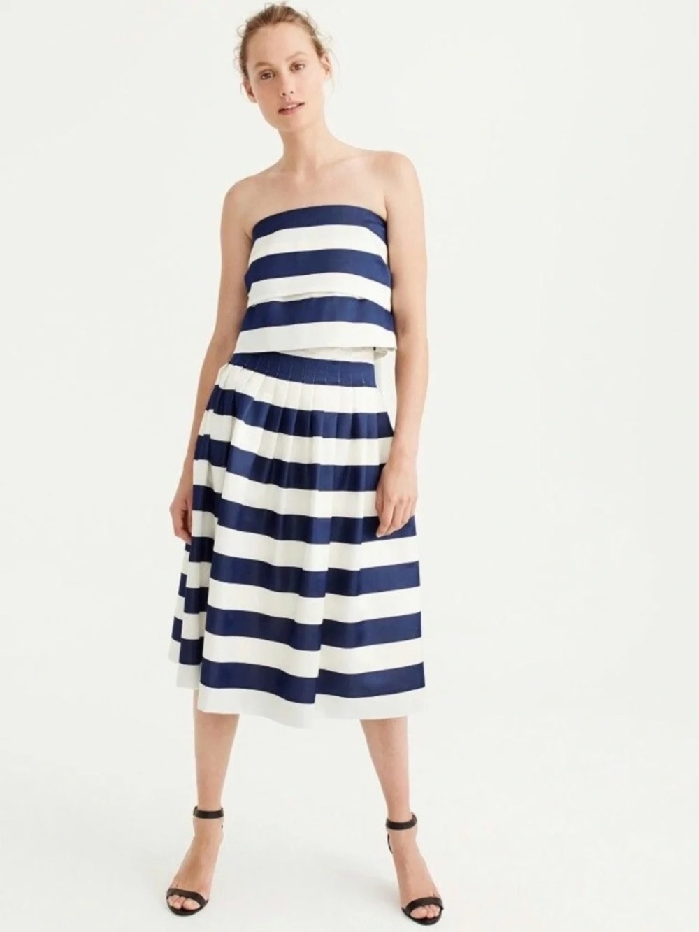 J.Crew Pleated Satin Skirt in Stripe - EUC